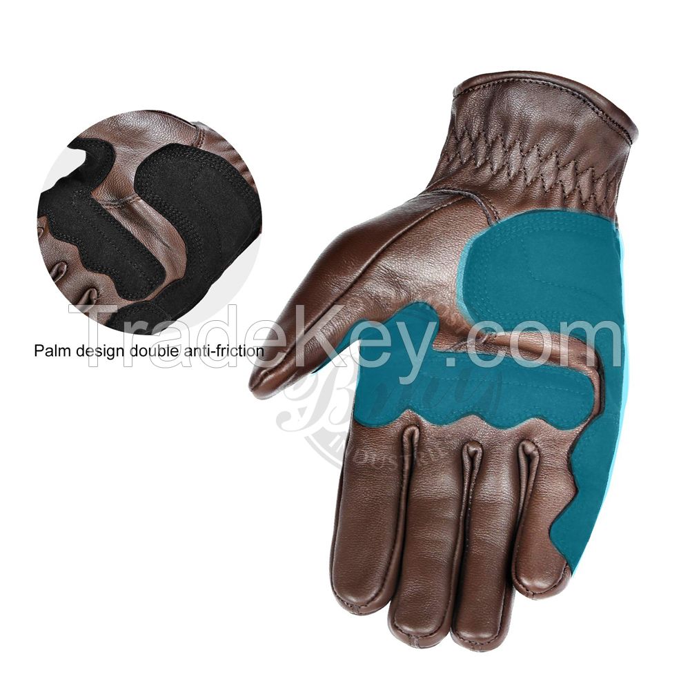 Wholesale Factory Motorbike Riding Gloves 100% Leather Hard Knuckle Protection Full Finger Motorcycle Racing Glove