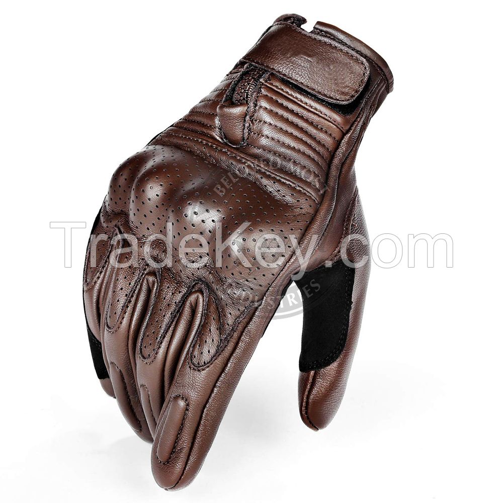 High Quality Leather Motorbike Men Gloves Breathable Full Finger Touch Screen Motor Cycle Racing Riding Bike Glove