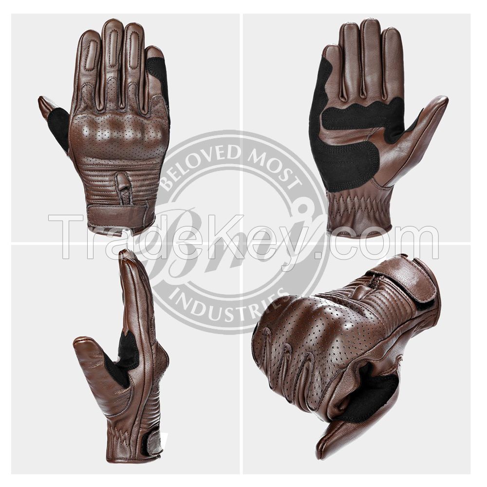 High Quality Leather Motorbike Men Gloves Breathable Full Finger Touch Screen Motor Cycle Racing Riding Bike Glove