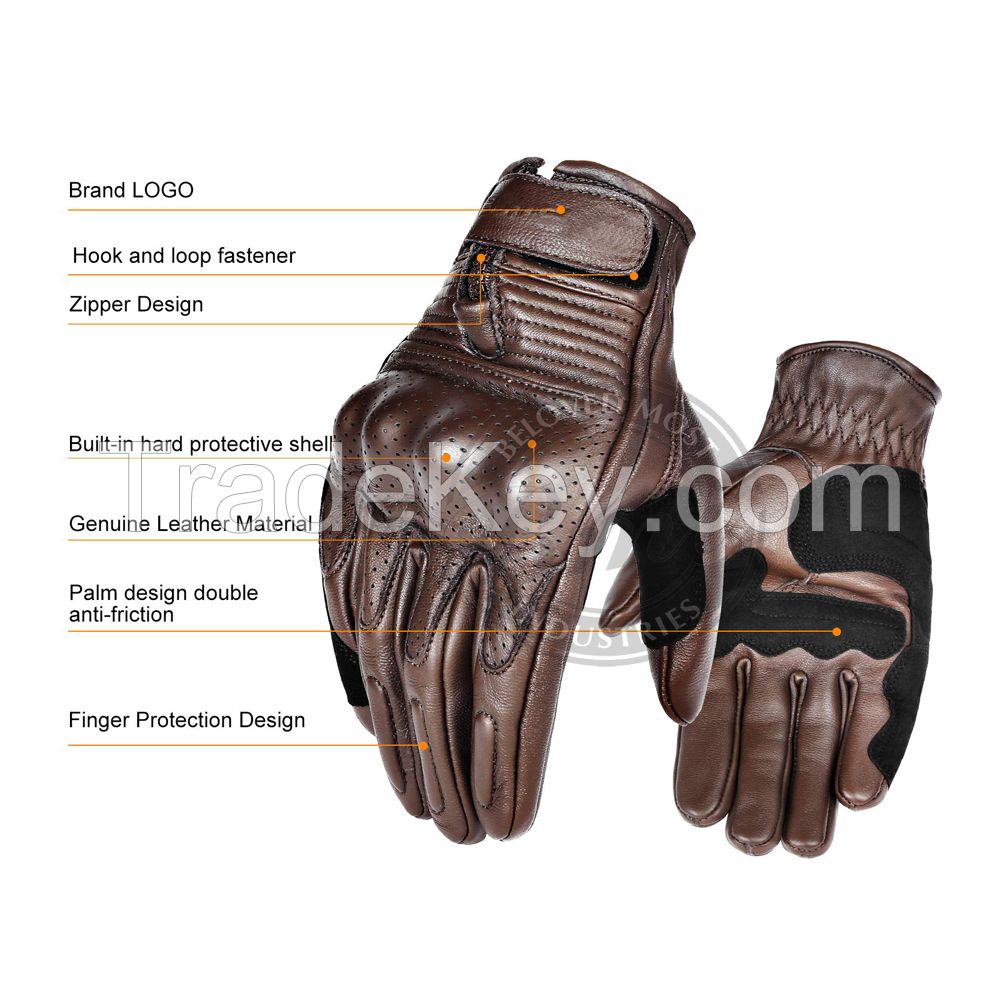 High Quality Leather Motorbike Men Gloves Breathable Full Finger Touch Screen Motor Cycle Racing Riding Bike Glove