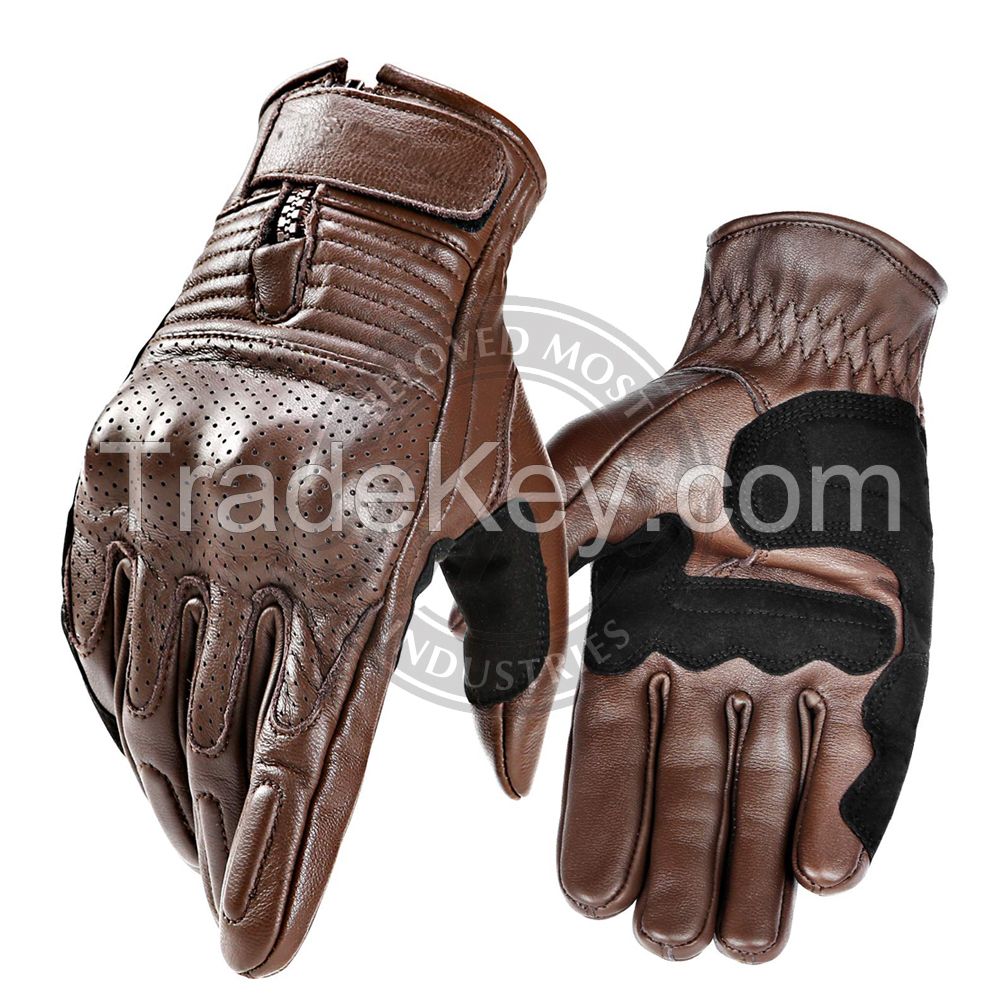 Wholesale Factory Motorbike Riding Gloves 100% Leather Hard Knuckle Protection Full Finger Motorcycle Racing Glove