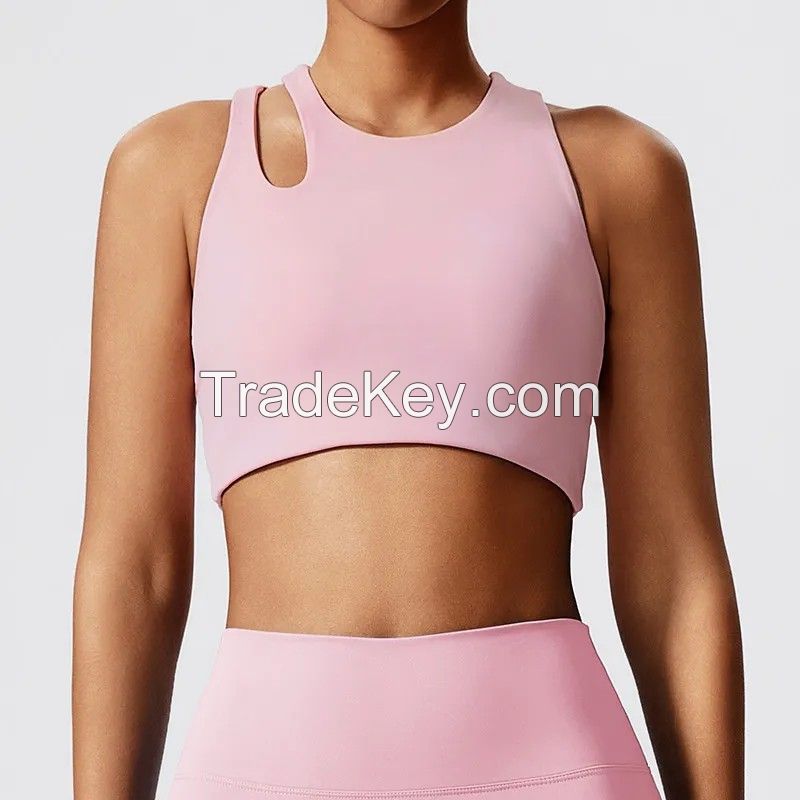 Recycled Materials Cross-Border Hollow Outdoor  Running Tight Back High Waist Peach Yoga Set