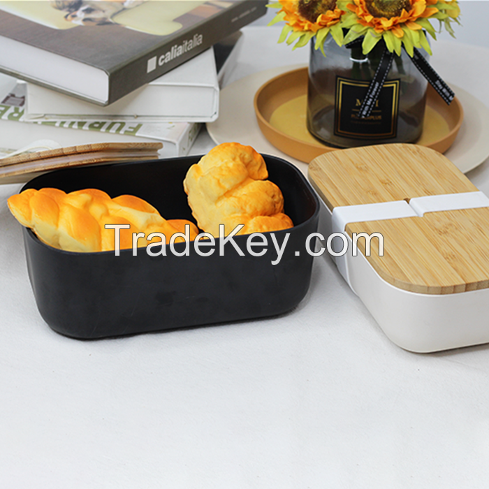 eco friendly custom biodegradable leakproof bamboo fiber lunchbox lunch bento box with bamboo lid