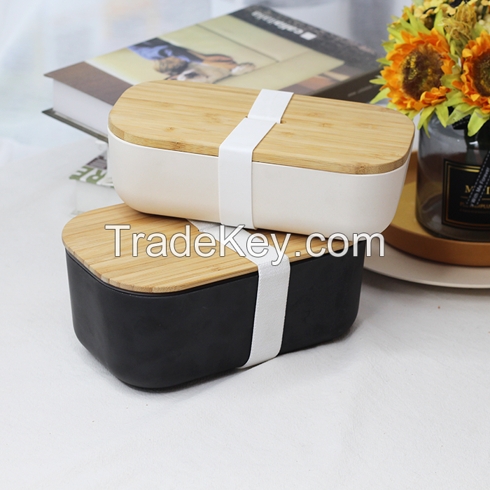 eco friendly custom biodegradable leakproof bamboo fiber lunchbox lunch bento box with bamboo lid