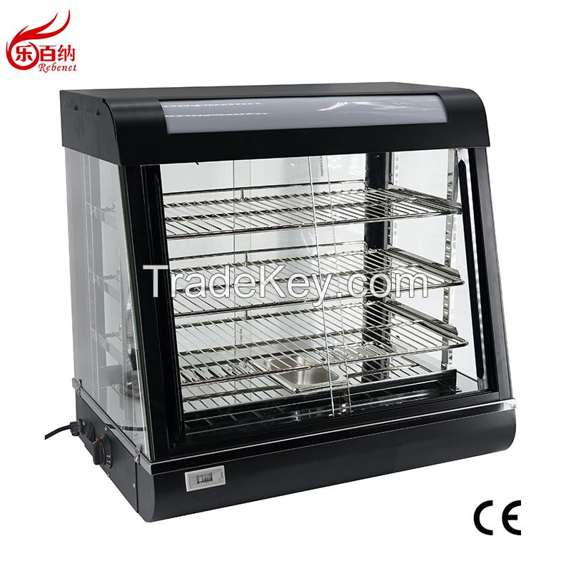 Countertop Electric Bread Pizza Heated Display Showcase Merchandiser Food Warmer with 3 Shelf & Sliding Doors (FM-26)