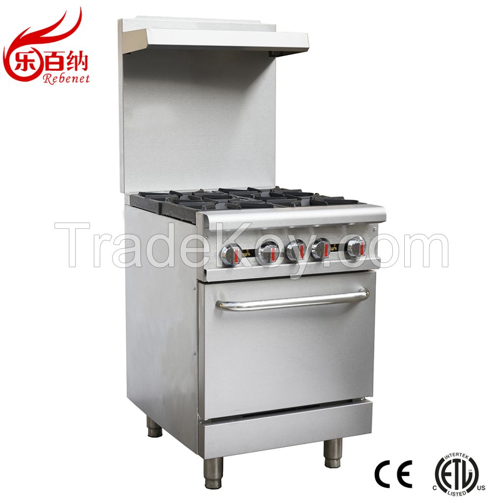 Commercial 4 Burners Gas Cooker Range with Gas Oven (RGR24)