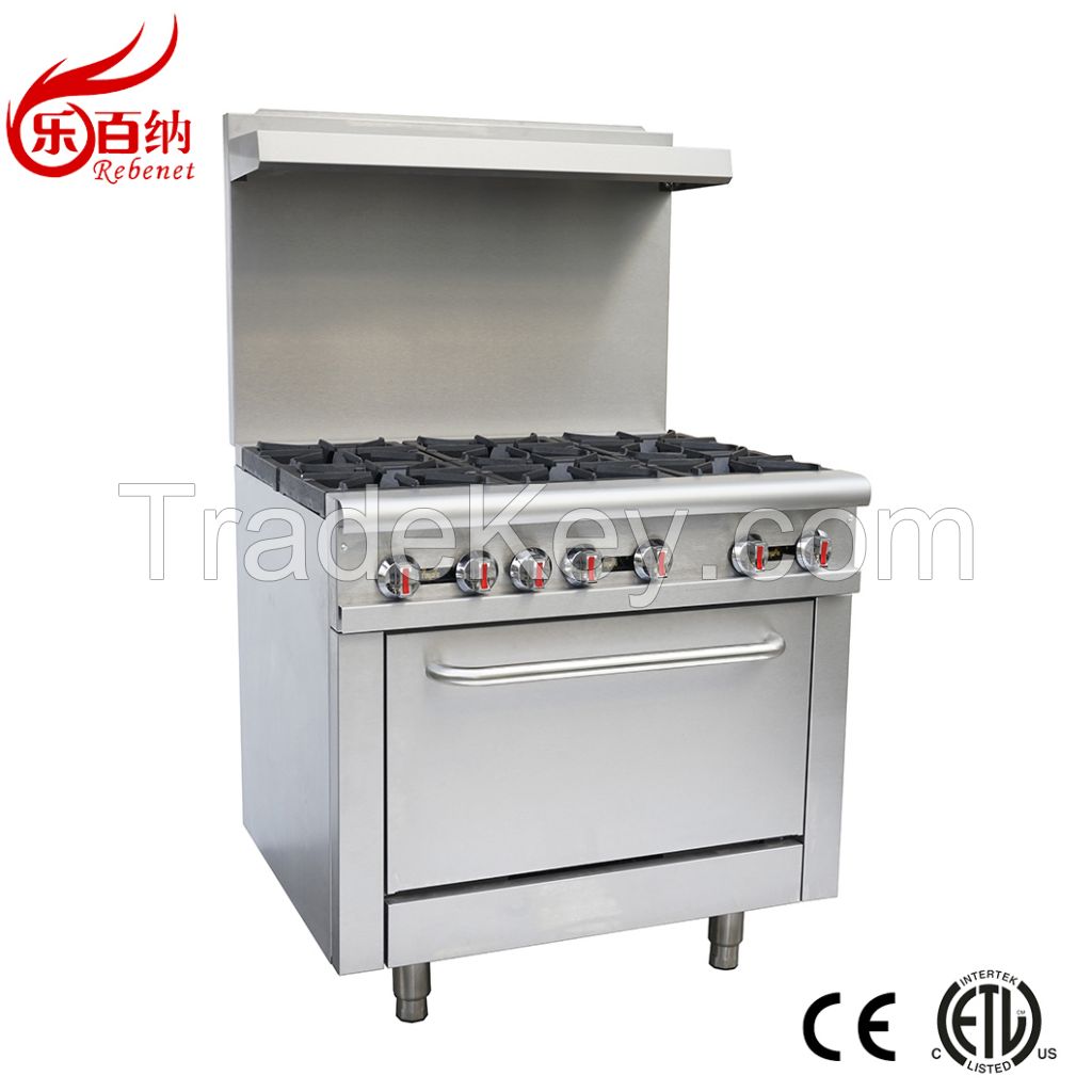 Commercial 6 Burners Gas Cooker Range with Gas Oven (RGR36)