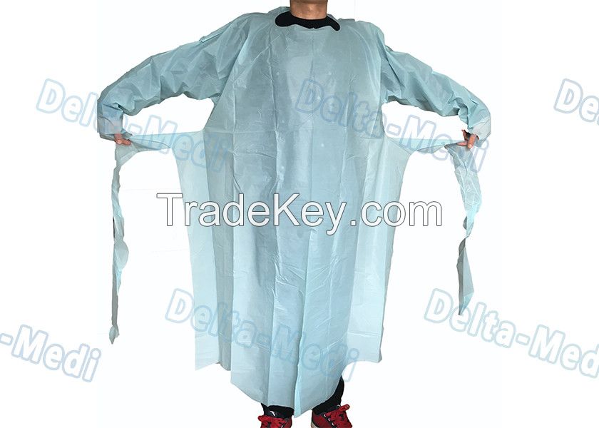 Protective Medical Plastic Products Waterproof CPE Gown With Sleeves