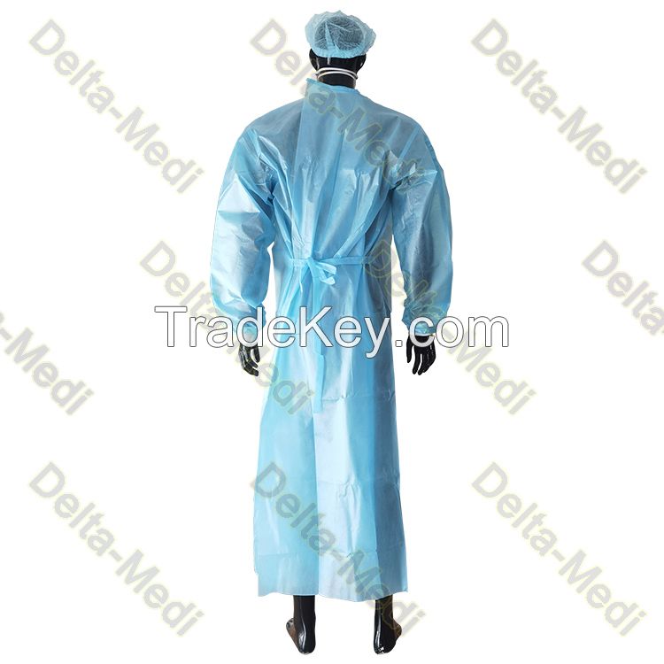 PP Coated PE Film Disposable Isolation Gowns AAMI Level 2 AAMI Level 3