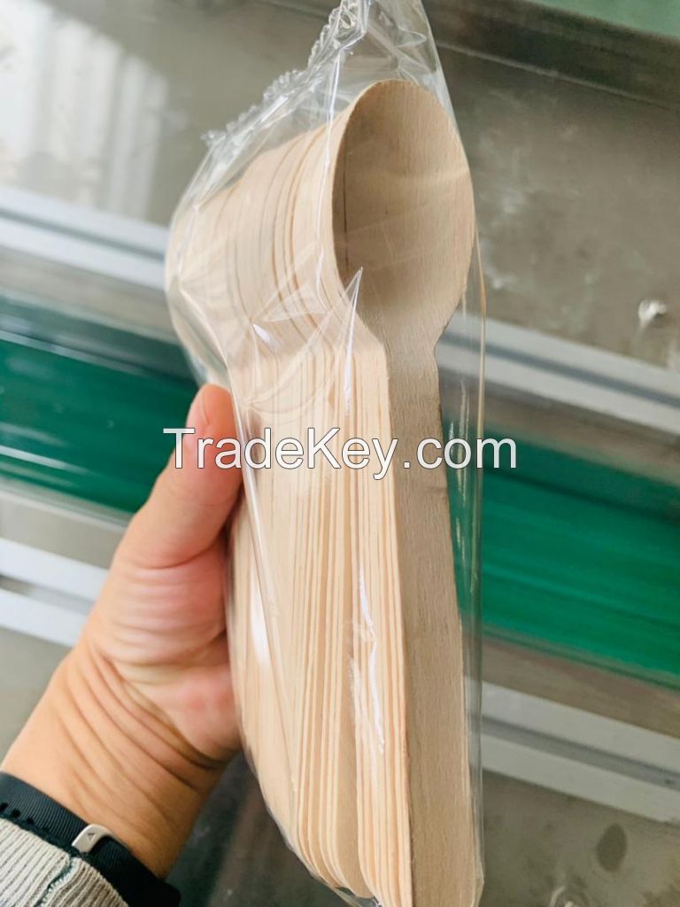 disposable wooden spoons, knives, forks