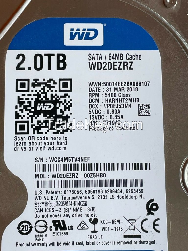 Western Digital Blue 2TB 3.5" SATA Desktop Hard Drive WD20EZRZ