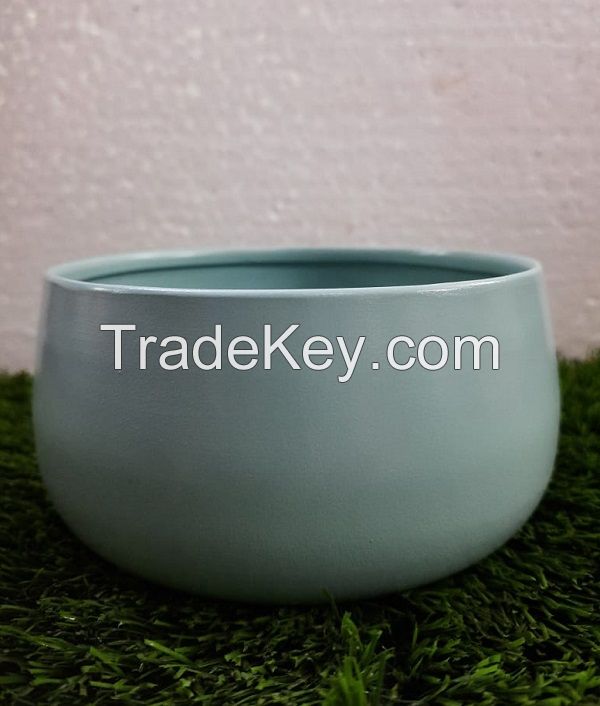 Round Metal Bowl Planter (Pastel Blue)