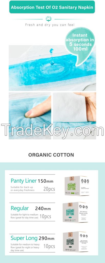  O2 Organic Cotton Sanitary Napkins Day pad utra thin