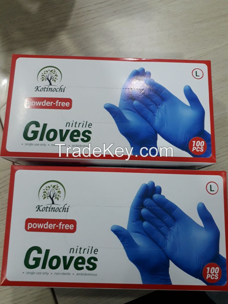 Nitrile Gloves Disposable Latex-free Blue/White Medical Surgical Nitrile Made in Vietnam Kotinochi Brand 