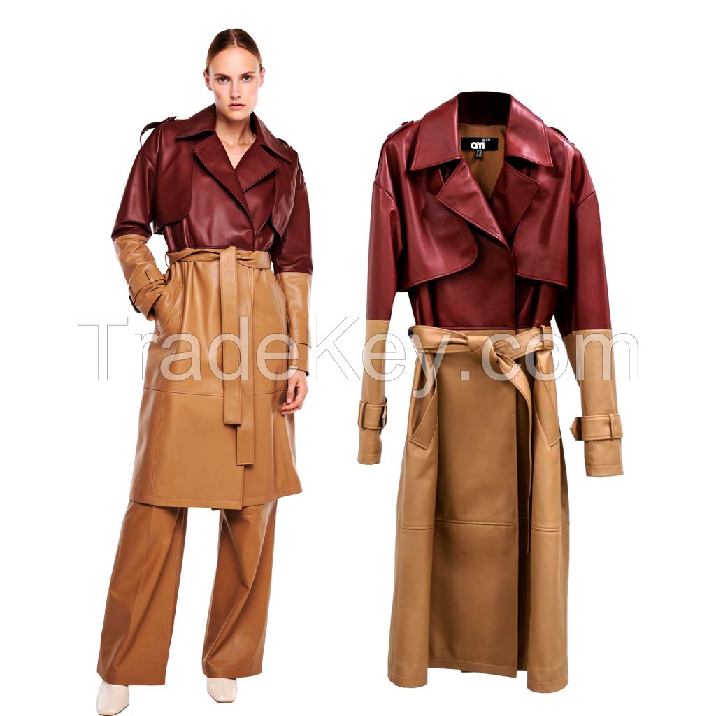 New design long coat for women and men trench coats long trench coat made of real leather