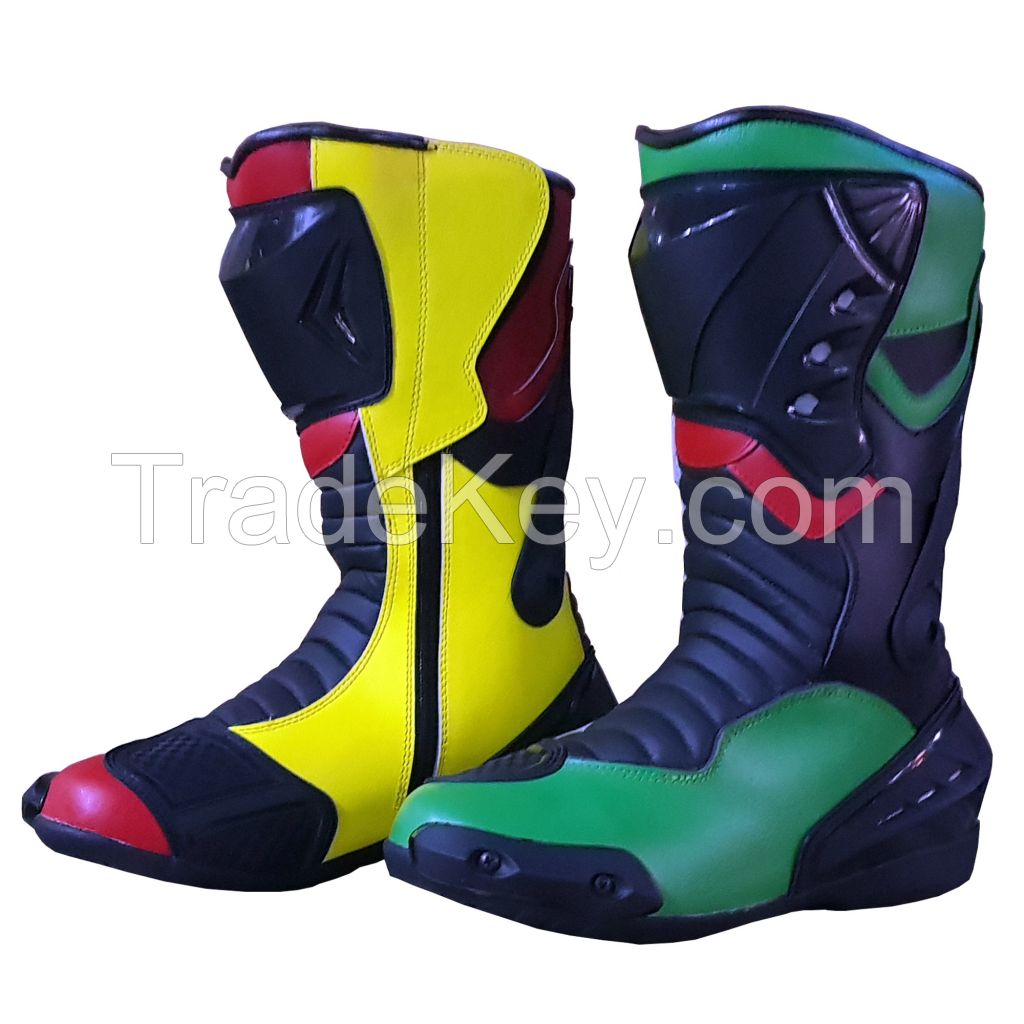Technicolor Racing Motorcycle Boots Long Ankle Boot Motorbike technicolor leather