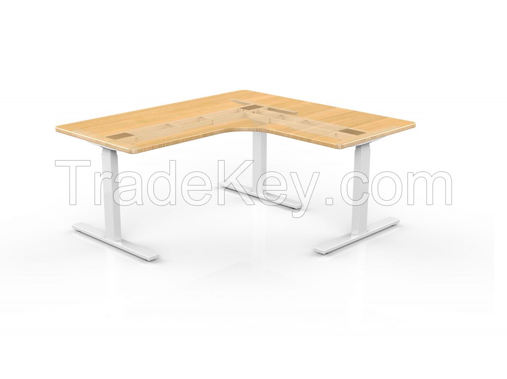 L shape height adjustable sit stand office desk