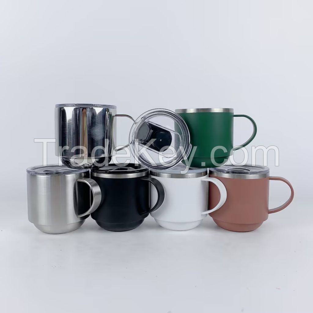 2024 High Quality 12oz 11oz Stainless Steel Coffee Mug with Handle and Slide Lid Vacuum Insulated Cup