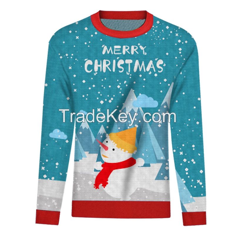 Custom Unisex Crewneck High Quality snowman Jacquard Knitted OEM Ugly Christmas Sweater Men
