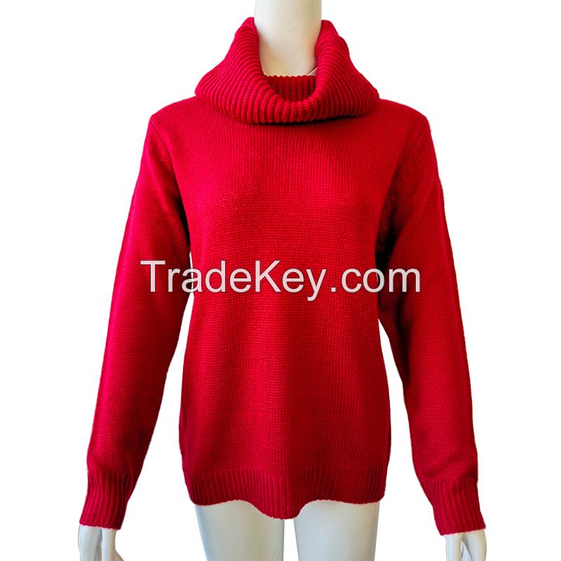 OEM Knitted jumper Plus size sweaters Fall winter wears ong sleeve pullover Custom red turtleneck Wo