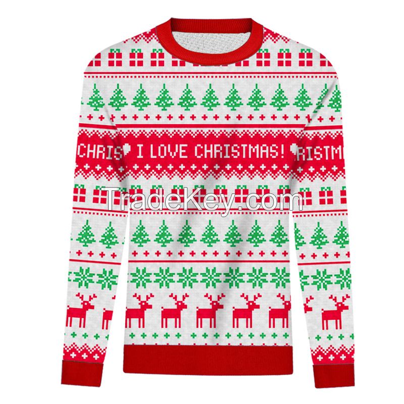 Christmas Sweater Custom Men Knitted pullovers With christmas trees Jacquard Pattern Christmas Sweat