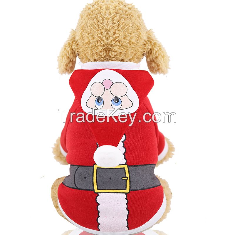 Wholesale Christmas Dog Clothes autumn and winter Hooded Sweater Santa Claus pet Dog clothes