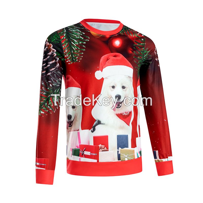 Unisex crew neck long sleeve hoodie  kid&apos;s printing cute dog&apos;s pattern Christmas jumper pu
