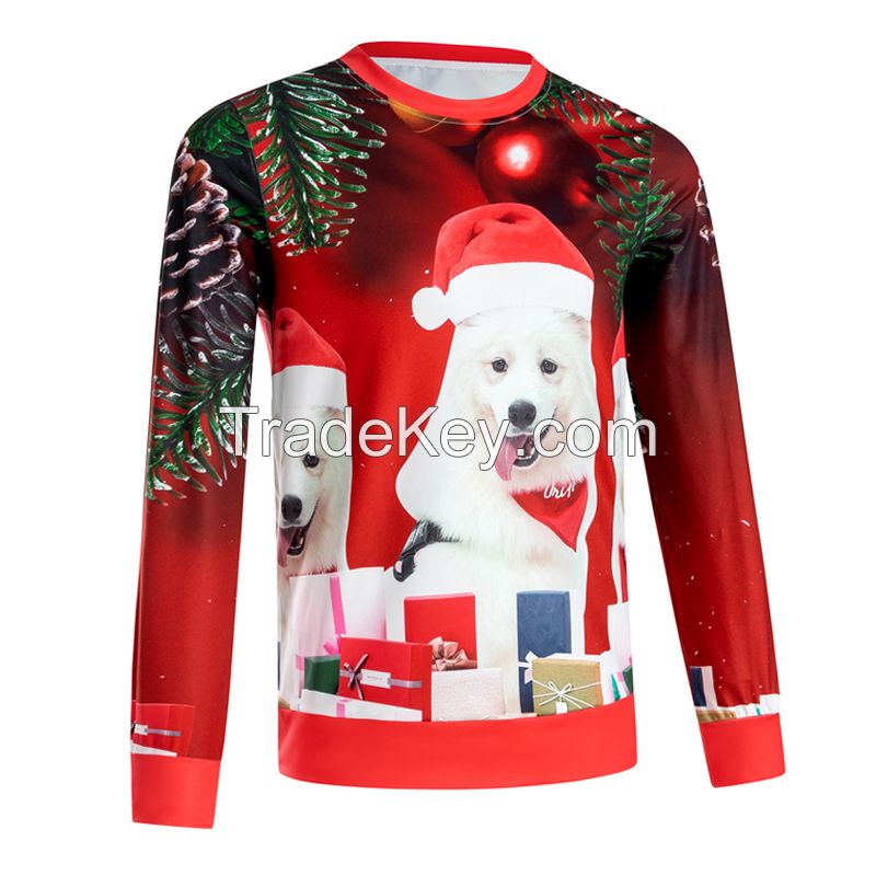 2021 New Arrival Red long sleeved T-shirt Women Clothing Custom printing dog&apos;s pattern design w