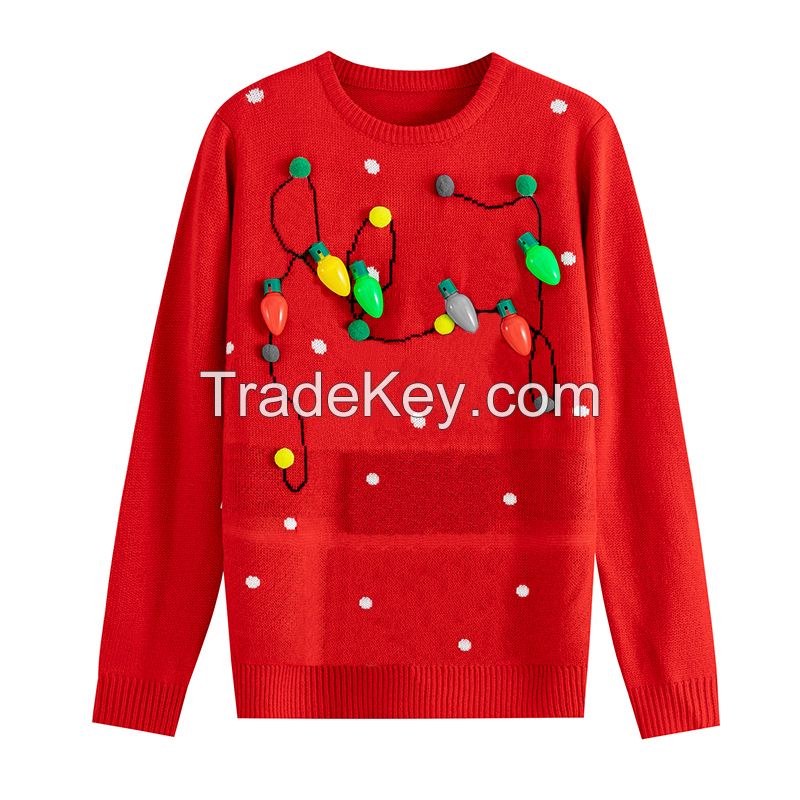 Custom Christmas LED Light Design women&apos;s sweater knitted pullover Red Plus size sweater Funny 