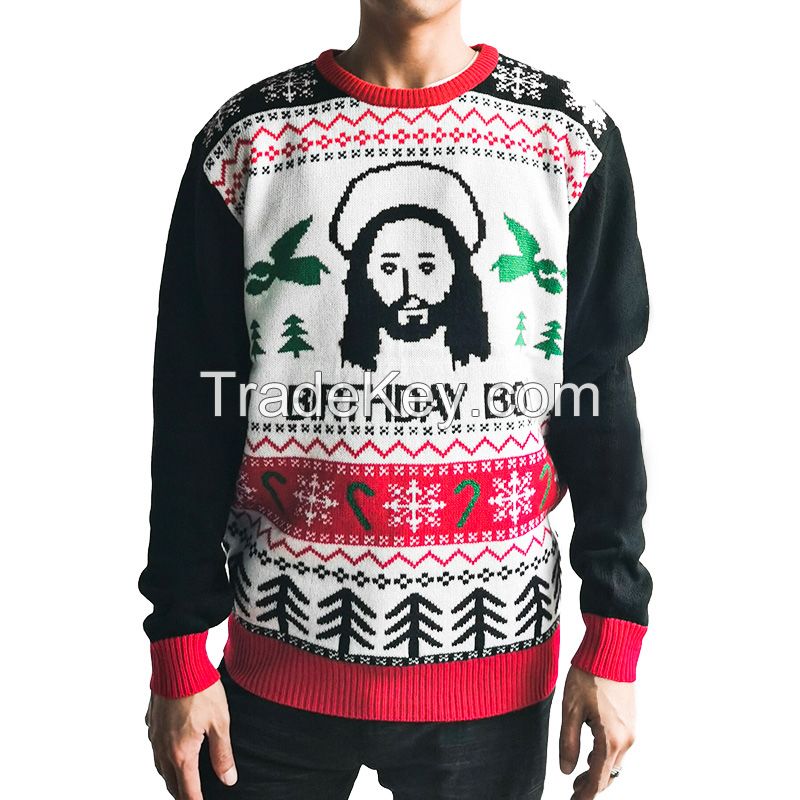 Wholesale custom New Fashion Boy Adult Cheap men sweater crew neck Jacquard Desgin pullover Funny Ch