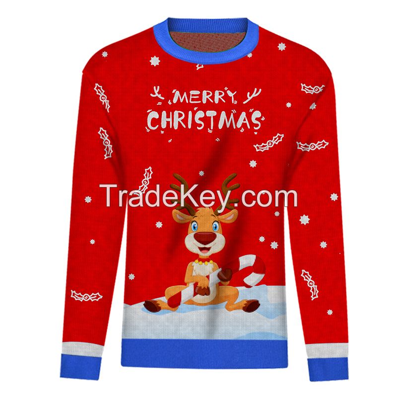 2021 Custom unisex knitted christmas sweater elk jacquard jumpers couple family merry christmas swea