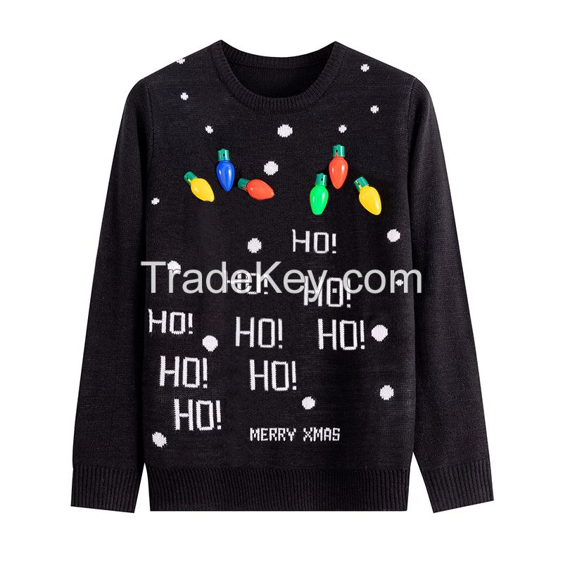 Custom LED Light Family Christmas sweater Unisex Plus size Men&apos;s knit jumper Funny Ugly Christm
