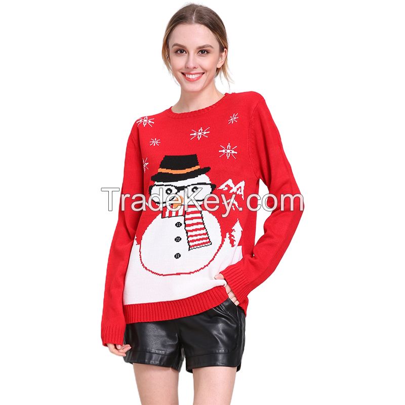 Custom 2021 New design White snowman jacquard Funny Christmas sweater winter Knitted Pullover Plus s