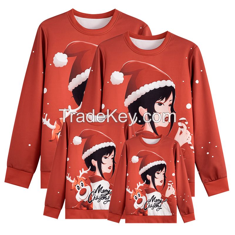 Wholesale Children&apos;s Christmas Sweater red parent-child outfit jumpers custom boys and girls pu