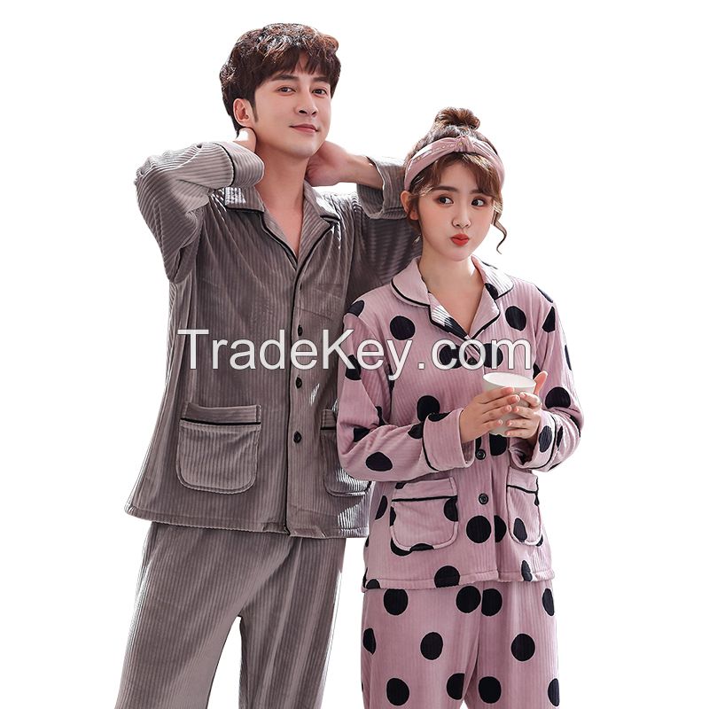 Unisex Long Sleeves Pajamas Leisure Long Shirt Sleepwear Plus Size Sleep Set Matching Couples Home P