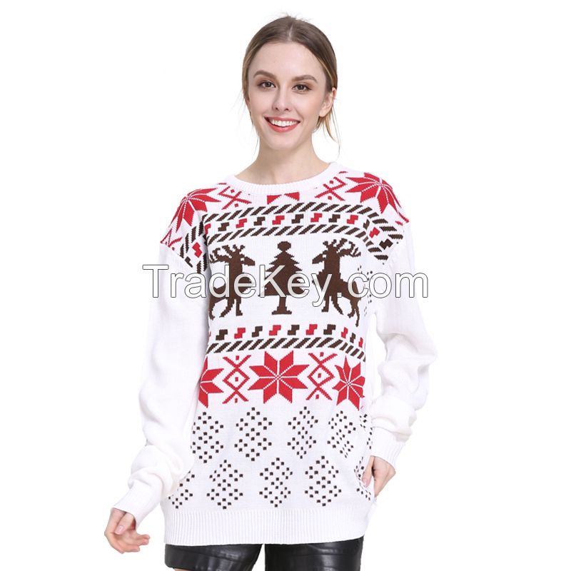 2021 Fall WInter sustainable Long Sleeve Christmas Jacquard Crew Neck Women Pullover Female Ugly Chr
