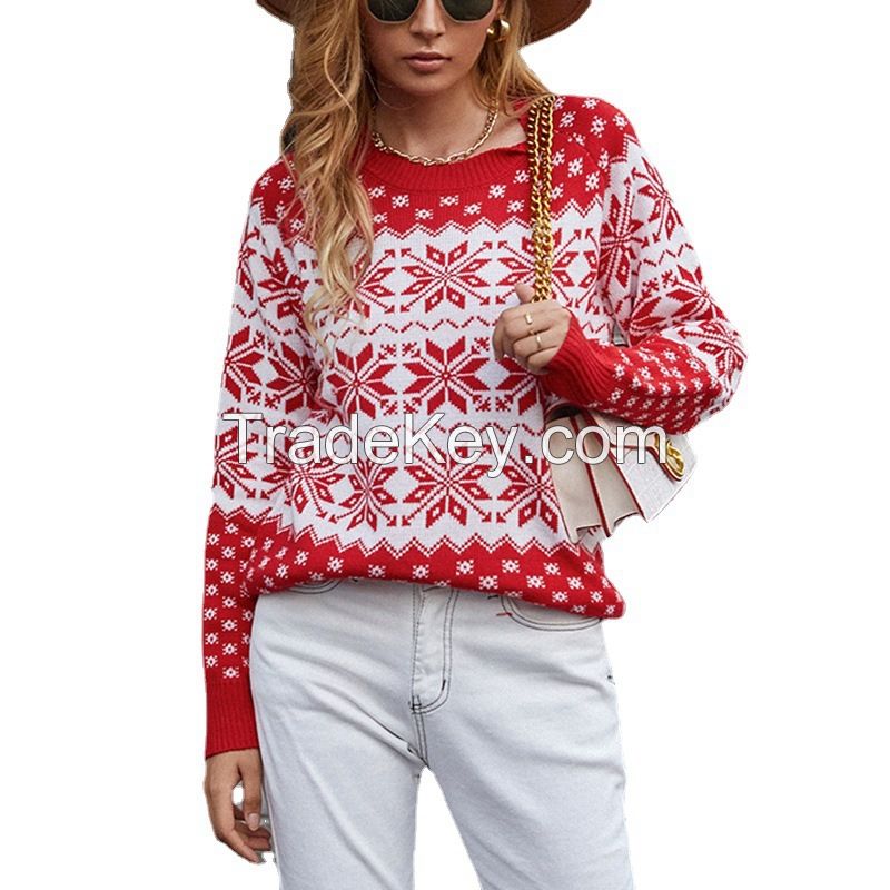 Custom christmas sweater with Women knit sweater snowflake jacquard pattern Unisex