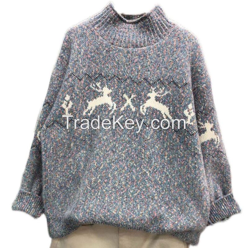 Wholesale Best Sell High Quality funny christmas sweater Autumn Winter Loose turtle neck Women Plus 