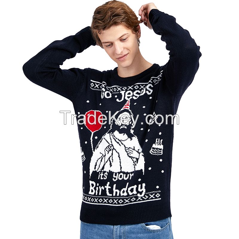 Fall and winterHigh Quality Men sweater pullover cartoon Jesuspattern Jacquard Design Knitted jumper
