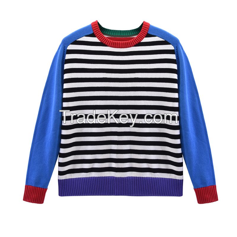 Girls New colorful Striped Sweater Jersey Stitch Plus Size Pullovers Cotton Sweater Clothing Ladies 