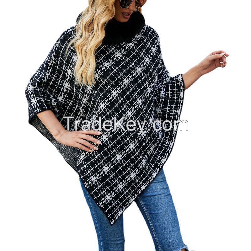 Autumn and winter new 2021 Amazon hot sale Women&apos;s turtleneck Cloak broken flower knitting Pull