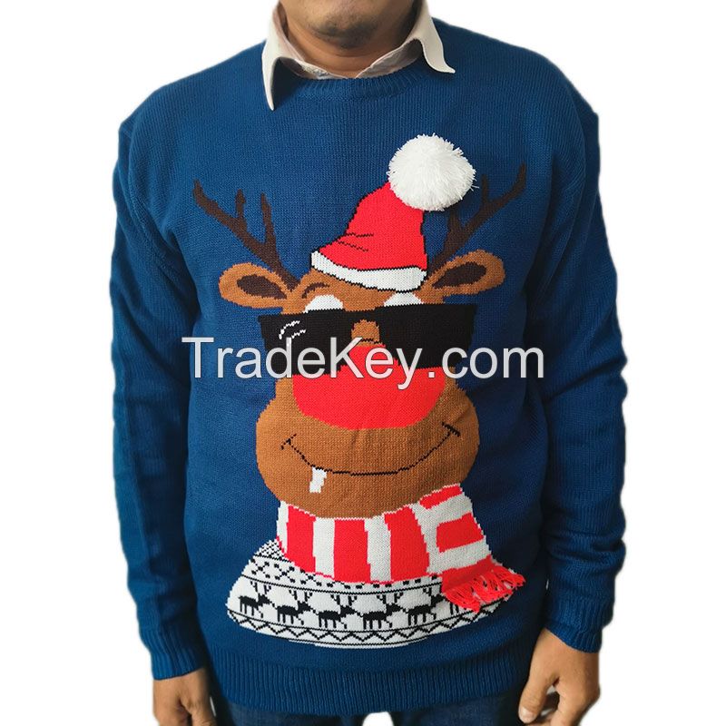 Wholesale custom Winter Funny cartoon Jacquard Desgin cheap Ugly Christmas sweater Knitted Pullover 