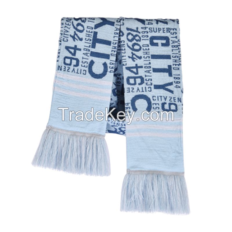 Custom design acrylic knitted double layers muffler football fan scarf letters pattern Knitted wool 