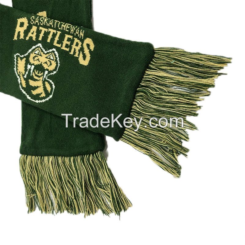 2021 Custom design acrylic knitted double layers muffler soccer football fan scarf Knitted wool coll