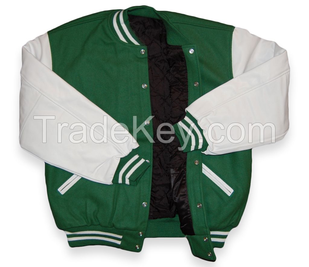 Letterman Leather Sleeve Wool Body Varsity Jacket Satin Varsity Jackets