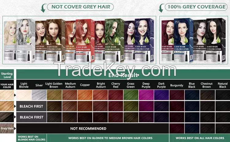 Hair dye, easy hair color comb for men and women with herbs ingredients, 14 colors