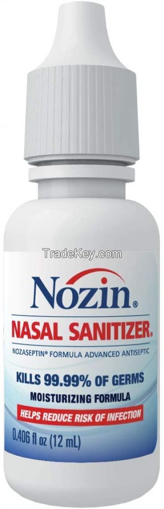 Nozin Nasal Sanitizer Antiseptic 12mL Bottle | Kills 99.99% of Germs | Lasts Up to 12 Hours | 60+ Applications | Think Hand Sanitizer for Your Nose