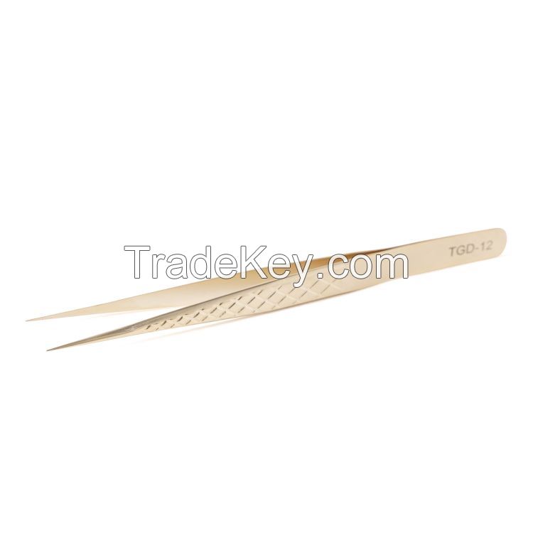 Eyelash Tweezers Stainless Steel Gold Tweezers Straight Tip