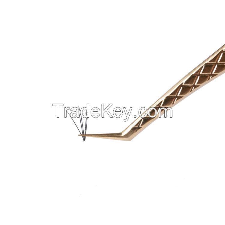 Gold Eyelash Tweezers Stainless Steel Tweezers L Shape