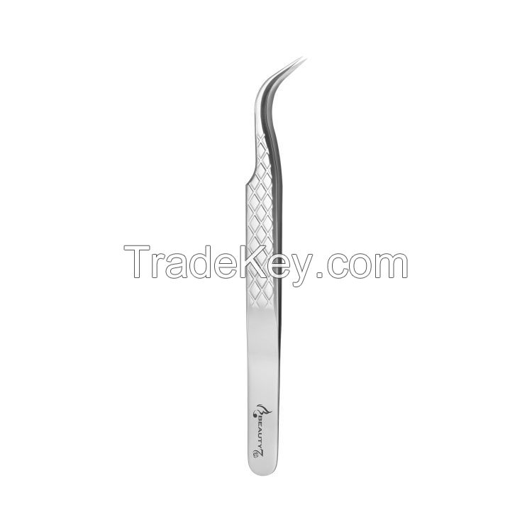 Lash Tweezers Set 2 Pcs S Shape/Straight Silver Diamond Grip Tweezers